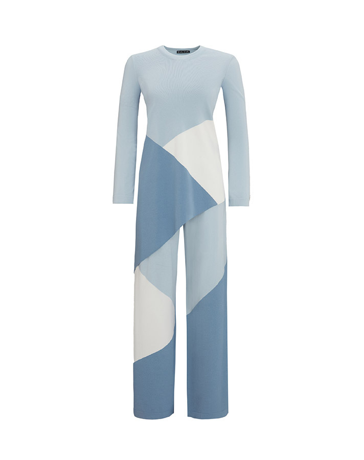 T25Y-7002 Color Blocked Wide Leg Knitwear Trousers - 10