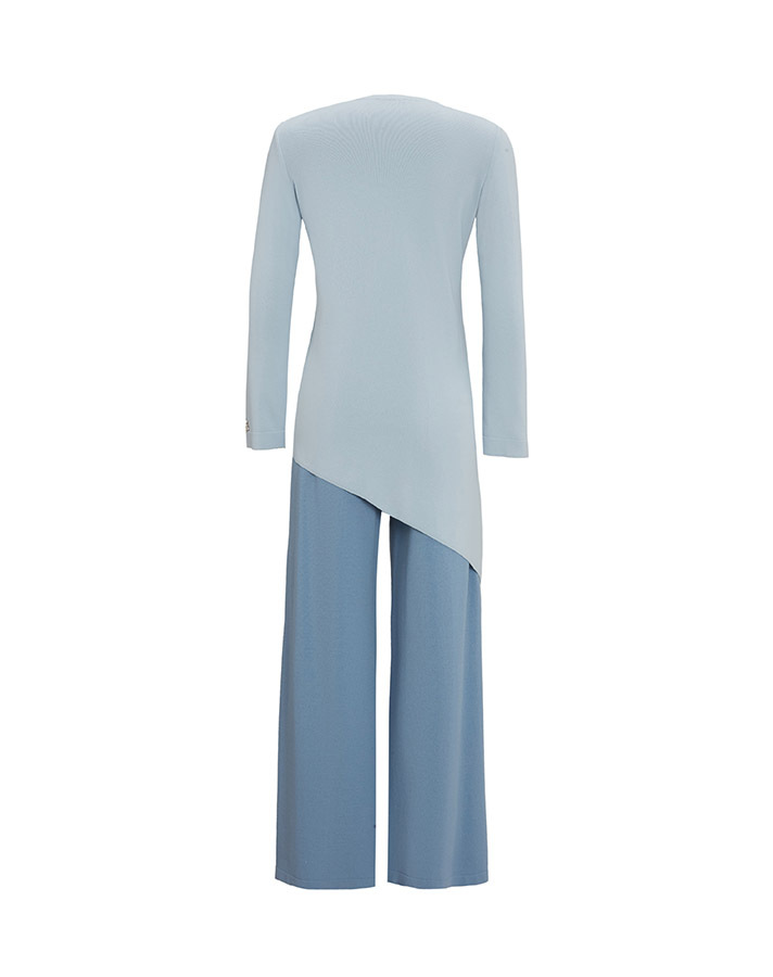 T25Y-7002 Color Blocked Wide Leg Knitwear Trousers - 11