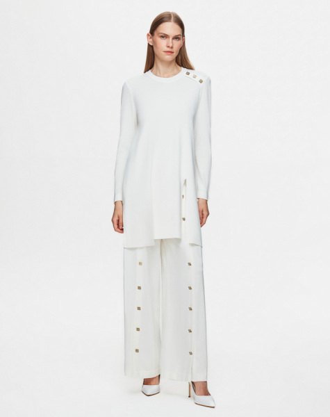 T25Y-7004 Wide Leg Knitwear Trousers with Button Accessories - 2