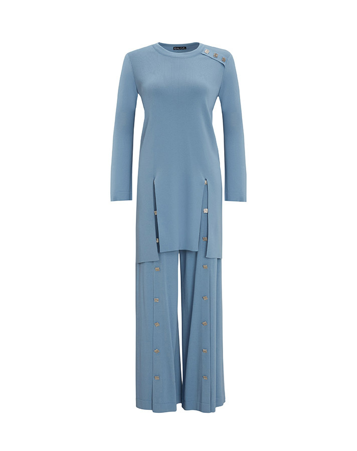 T25Y-7004 Wide Leg Knitwear Trousers with Button Accessories - 4