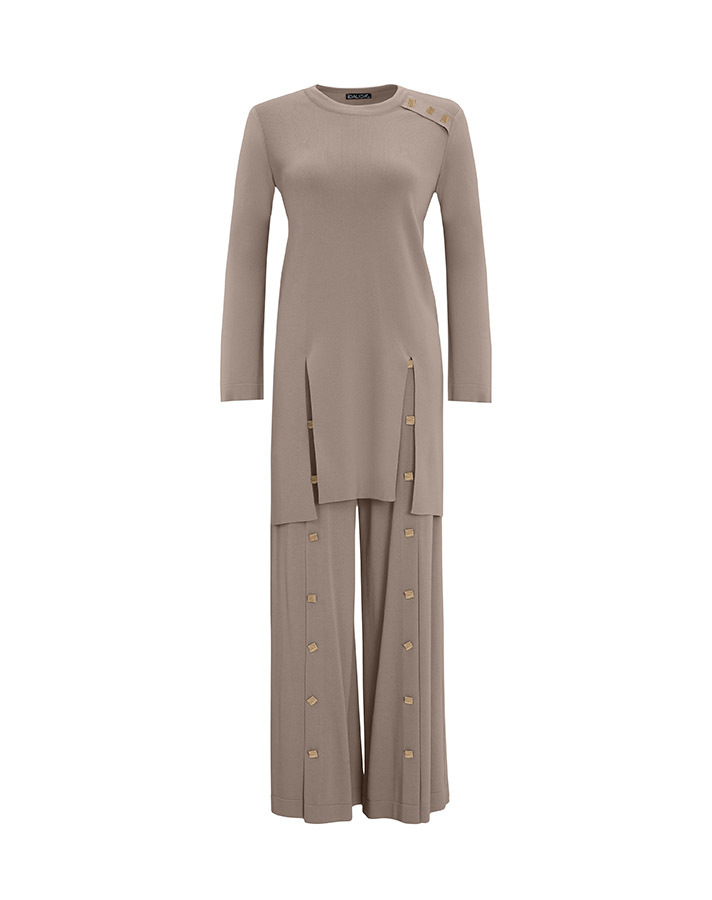 T25Y-7004 Wide Leg Knitwear Trousers with Button Accessories - 6
