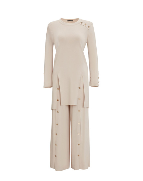 T25Y-7004 Wide Leg Knitwear Trousers with Button Accessories - 8