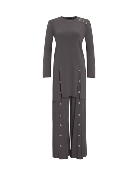 T25Y-7004 Wide Leg Knitwear Trousers with Button Accessories - 10