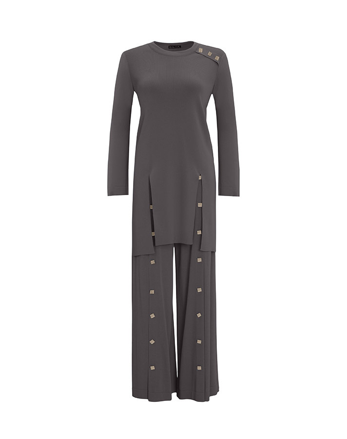 T25Y-7004 Wide Leg Knitwear Trousers with Button Accessories - 10