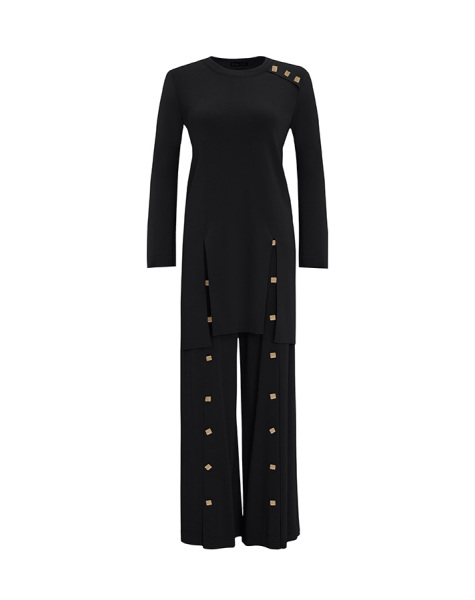 T25Y-7004 Wide Leg Knitwear Trousers with Button Accessories - 12
