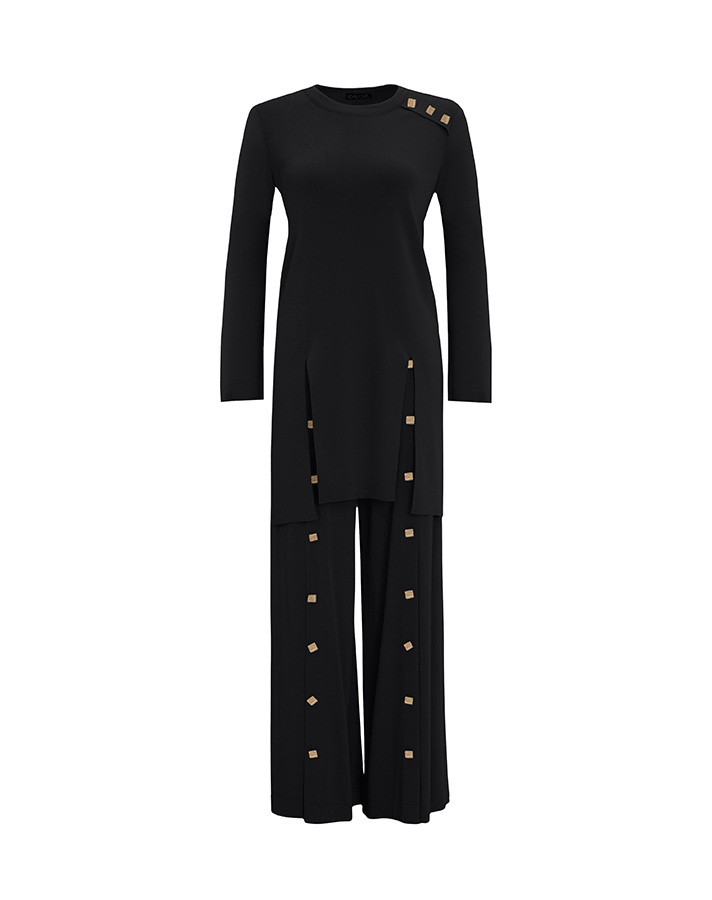 T25Y-7004 Wide Leg Knitwear Trousers with Button Accessories - 12
