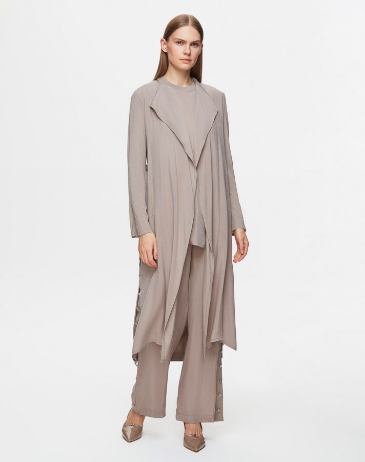 T25Y-7008 Wide Leg Cupro Trousers with Buttons on the Sides - 1
