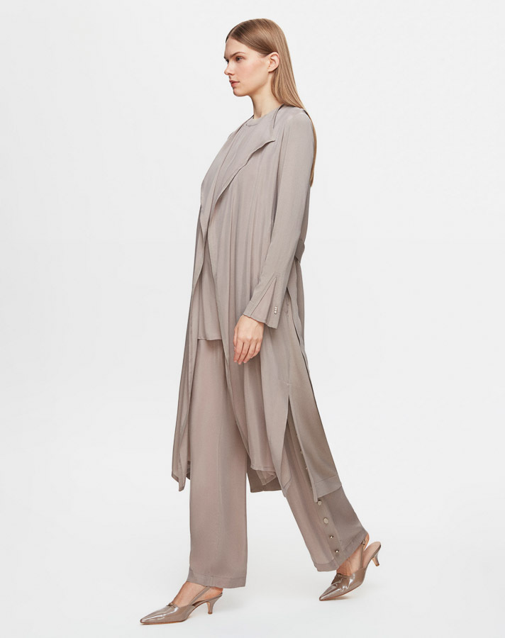 T25Y-7008 Wide Leg Cupro Trousers with Buttons on the Sides - 2