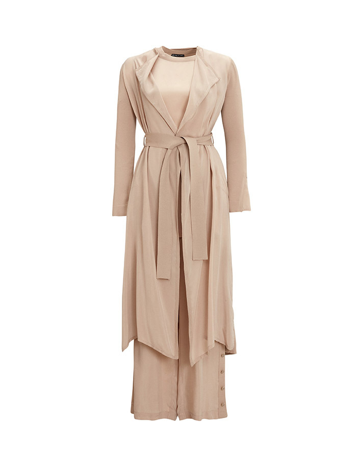 T25Y-7008 Wide Leg Cupro Trousers with Buttons on the Sides - 4
