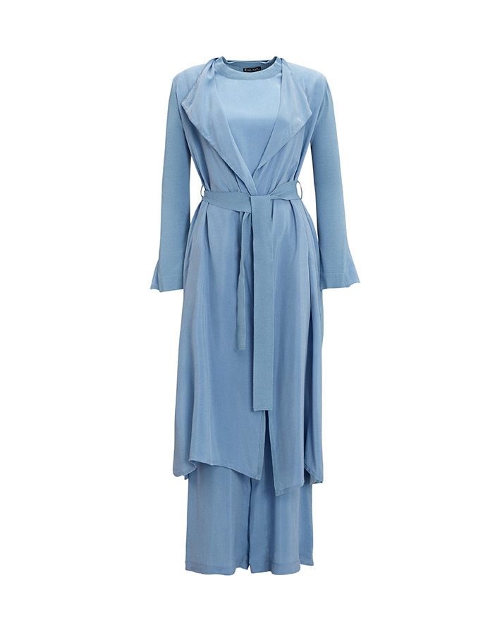 T25Y-7008 Wide Leg Cupro Trousers with Buttons on the Sides - 9