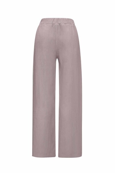 Düz Renk Bol Paça Keten Vizon Pantolon - 2