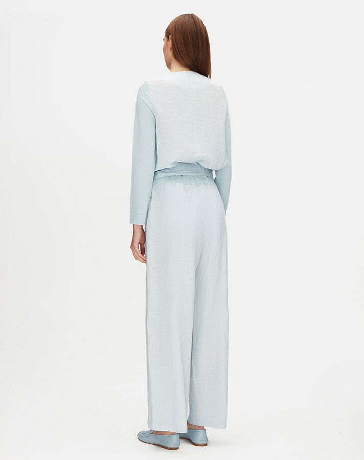 T25Y-7017 Waist Belted Wide Leg Linen Trousers - 3
