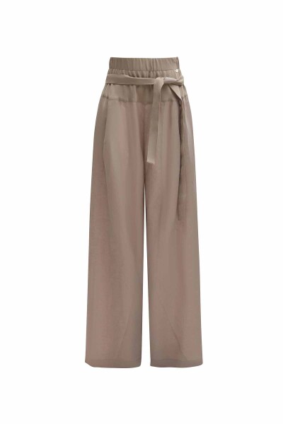 T25Y-7017 Waist Belted Wide Leg Linen Trousers - 1