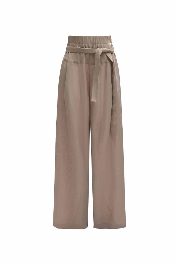 T25Y-7017 Waist Belted Wide Leg Linen Trousers - 1