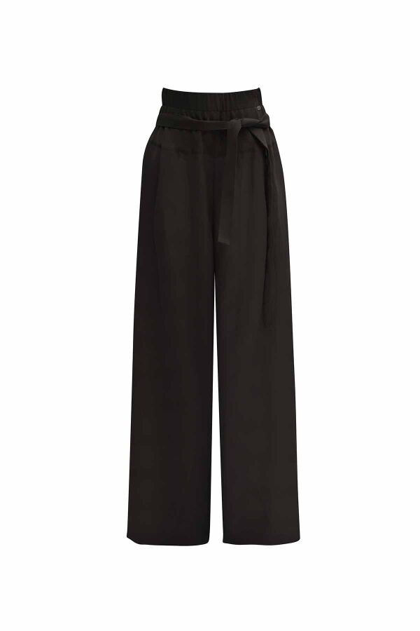 T25Y-7017 Waist Belted Wide Leg Linen Trousers - 5