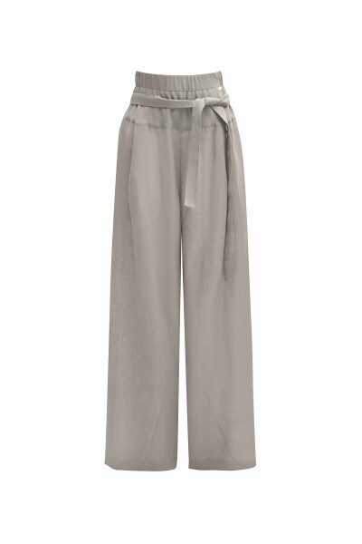 T25Y-7017 Waist Belted Wide Leg Linen Trousers - 7