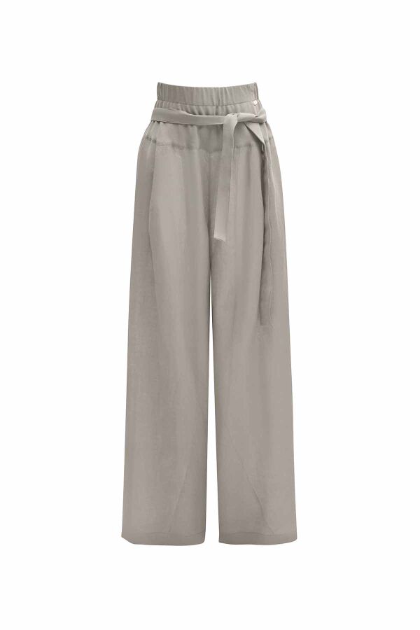 T25Y-7017 Waist Belted Wide Leg Linen Trousers - 7