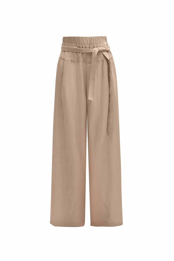 T25Y-7017 Waist Belted Wide Leg Linen Trousers - 9