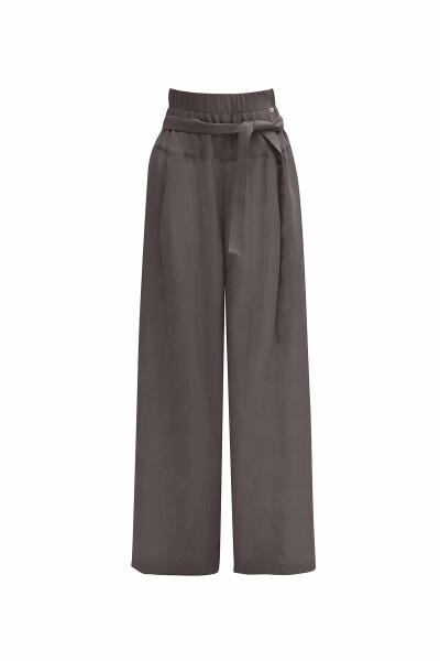 T25Y-7017 Waist Belted Wide Leg Linen Trousers - 11