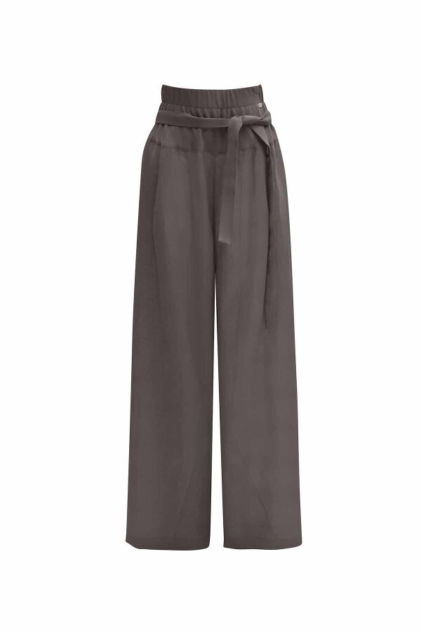 T25Y-7017 Waist Belted Wide Leg Linen Trousers - 11