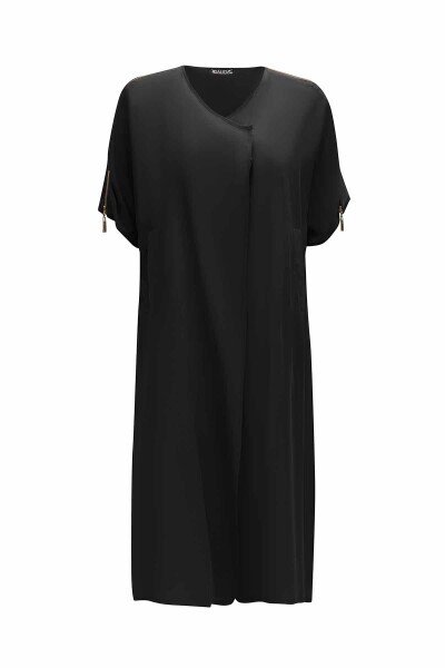 Omuzu Fermuar Detaylı Siyah Ceket 