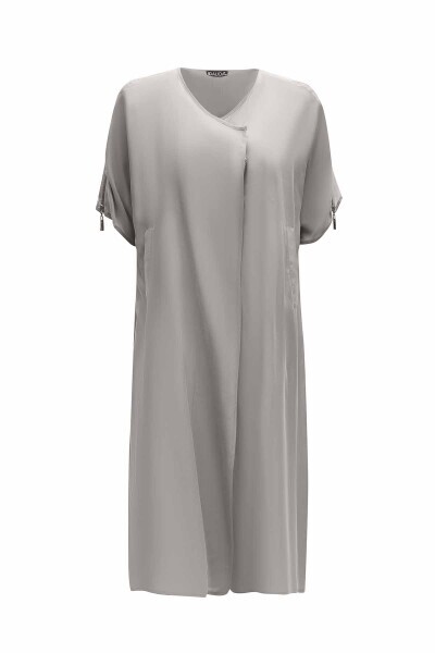 Omuzu Fermuar Detaylı Gri Ceket - 1