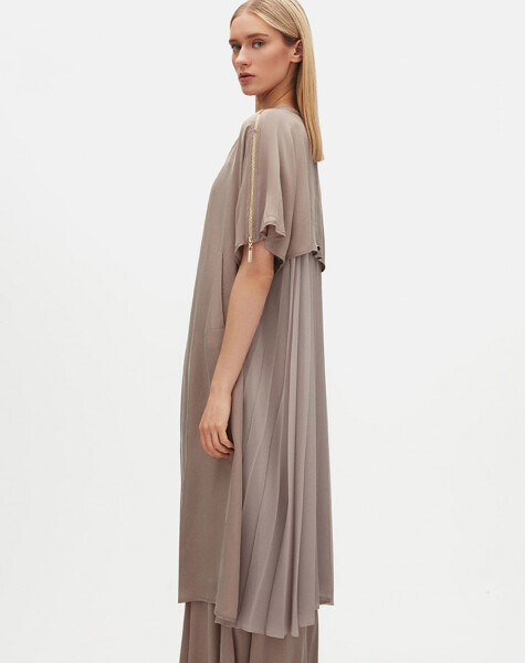 Omuzu Fermuar Detaylı Vizon Ceket - 5