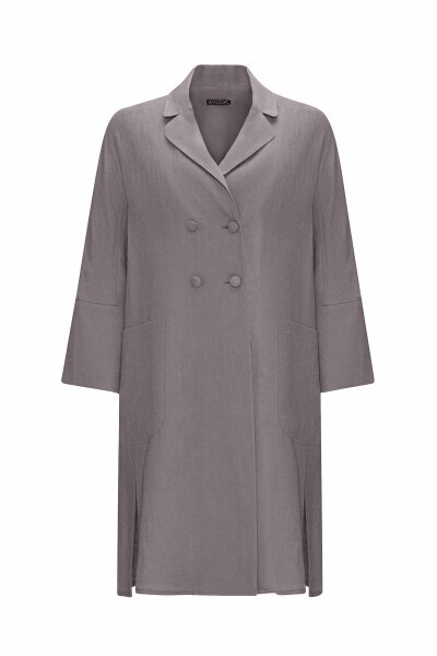 Yırtmaçlı Kruvaze Kesim Keten Antrasit Ceket 