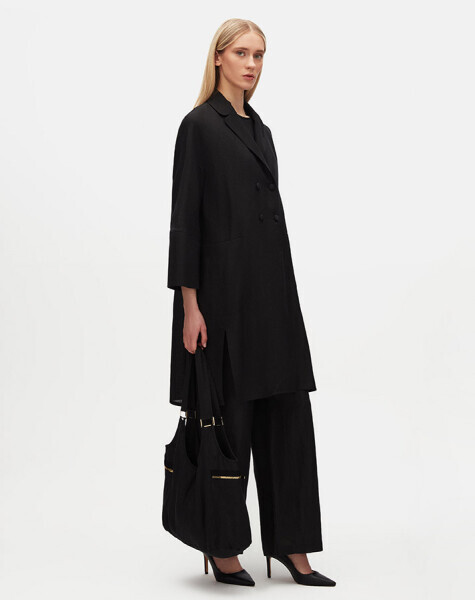 Yanı Yırtmaçlı Kruvaze Kesim Keten Siyah Ceket - Miss Dalida