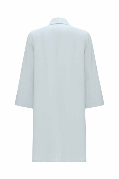 Yanı Yırtmaçlı Kruvaze Kesim Keten Mavi Ceket - 2