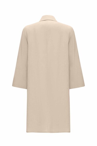 Yanı Yırtmaçlı Kruvaze Kesim Keten Taş Rengi Ceket - 2