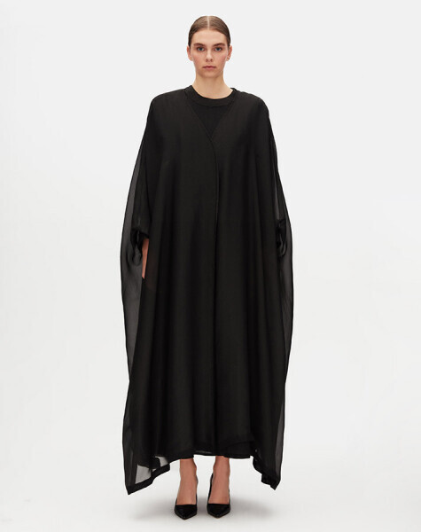 T25Y-8037 Tül Katmanlı Uzun Ceket BLACK | Miss Dalida
