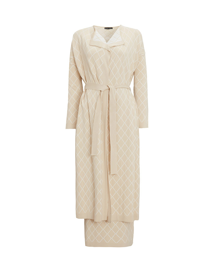 T25Y-9001 Diamond Patterned Long Knitted Cardigan - 4