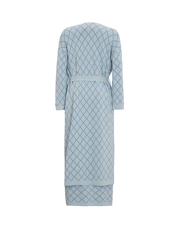 T25Y-9001 Diamond Patterned Long Knitted Cardigan - 7