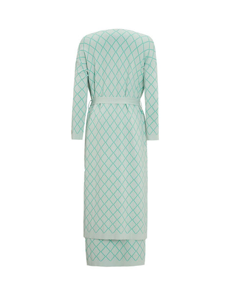 T25Y-9001 Diamond Patterned Long Knitted Cardigan - 9