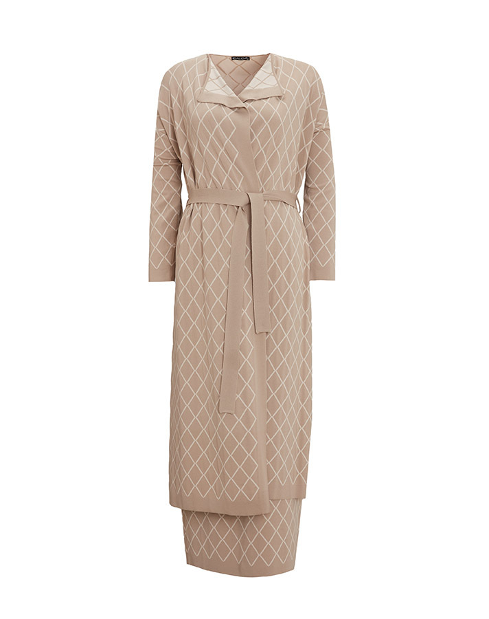 T25Y-9001 Diamond Patterned Long Knitted Cardigan - 10