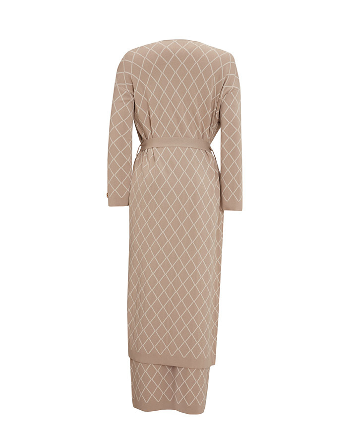 T25Y-9001 Diamond Patterned Long Knitted Cardigan - 11