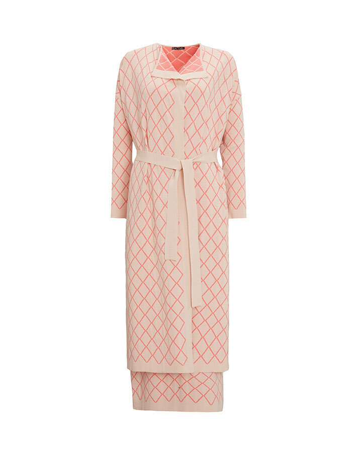 T25Y-9001 Diamond Patterned Long Knitted Cardigan - 12