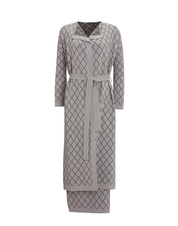 T25Y-9001 Diamond Patterned Long Knitted Cardigan - 14