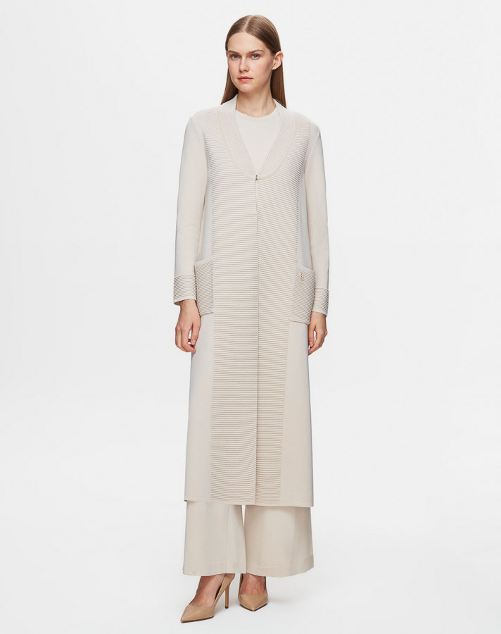  T25Y-9003 V-Neck Long Cardigan with Holding Detail - 2