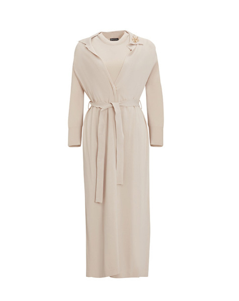 Gömlek Yaka Broş Detaylı Triko Kum Rengi Hırka 