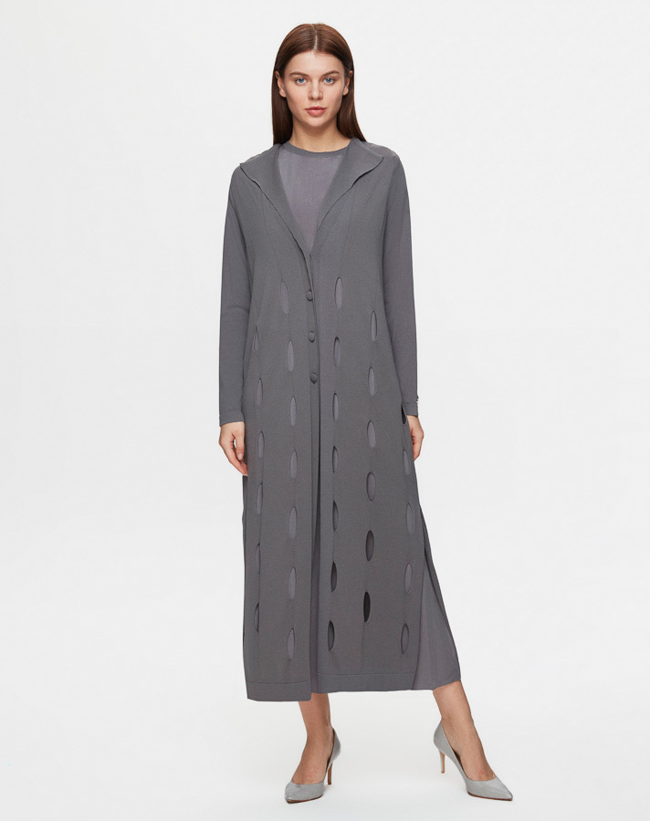 T25Y-9007 Self-Perforated Long Knitwear Cardigan - 1