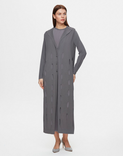 T25Y-9007 Self-Perforated Long Knitwear Cardigan - 2