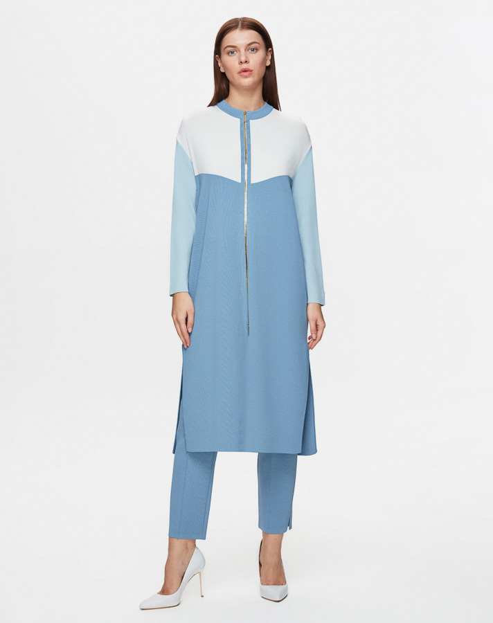 T25Y-9009 Zippered Three Color Long Cardigan - 1