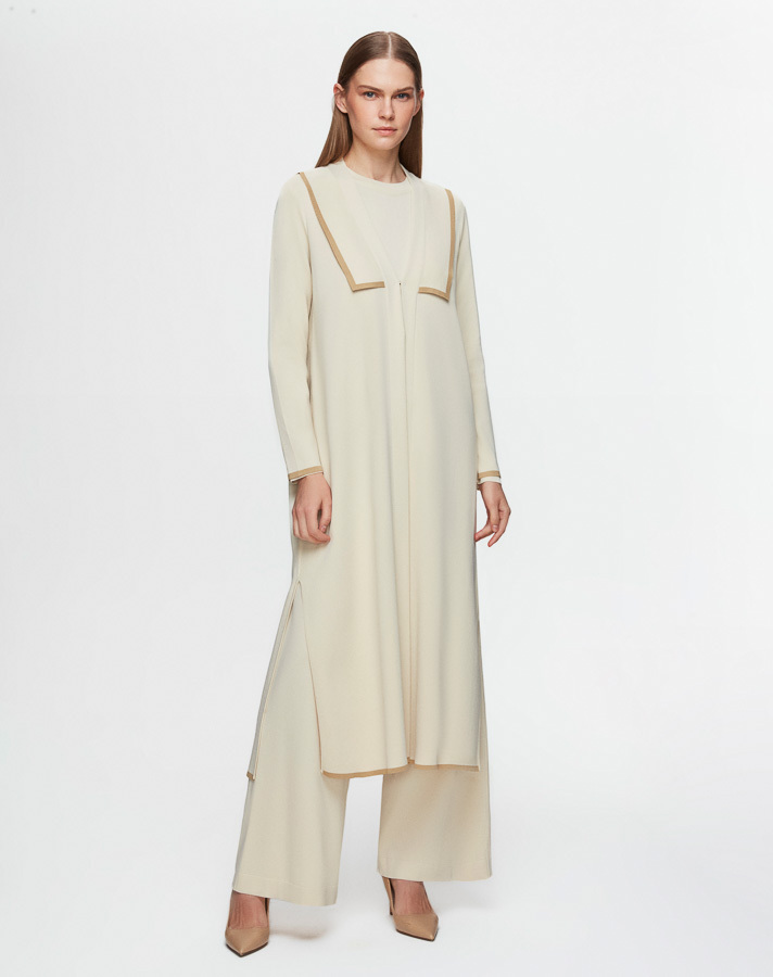 T25Y-9013 Collar Detailed Agraffiti Long Cardigan - 1