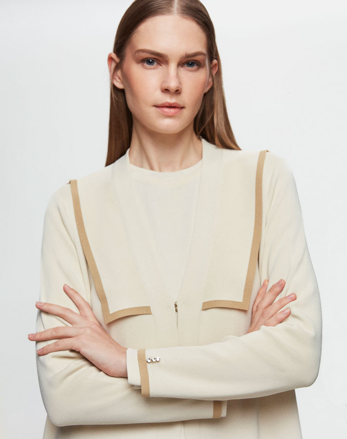 T25Y-9013 Collar Detailed Agraffiti Long Cardigan - 2