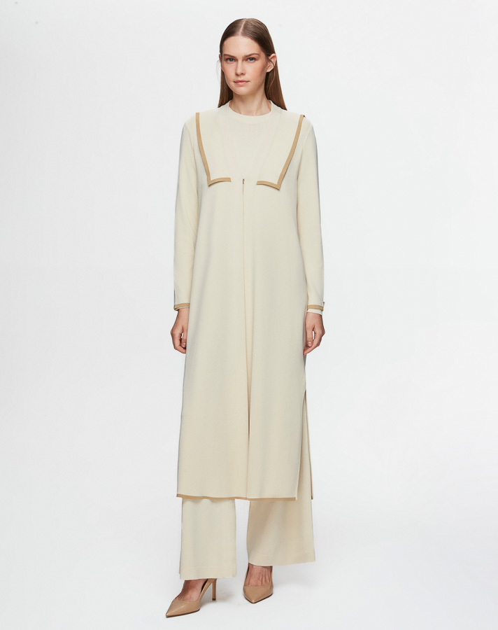 T25Y-9013 Collar Detailed Agraffiti Long Cardigan - 3