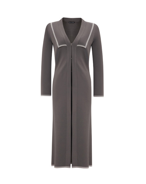 T25Y-9013 Collar Detailed Agraffiti Long Cardigan - 8