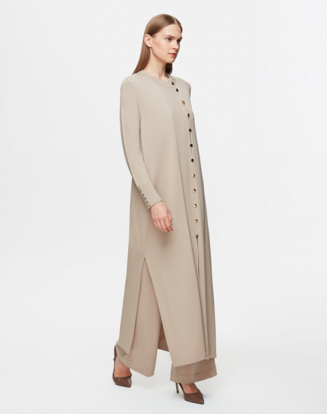 T25Y-9020 Round Collar Buttoned Long Cardigan - 1