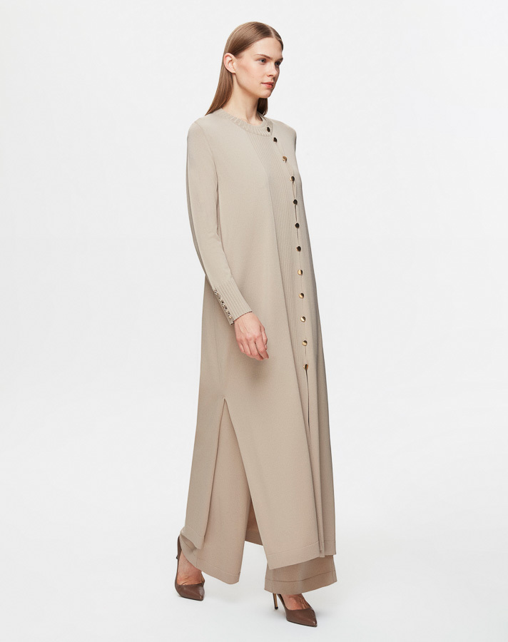 T25Y-9020 Round Collar Buttoned Long Cardigan - 1